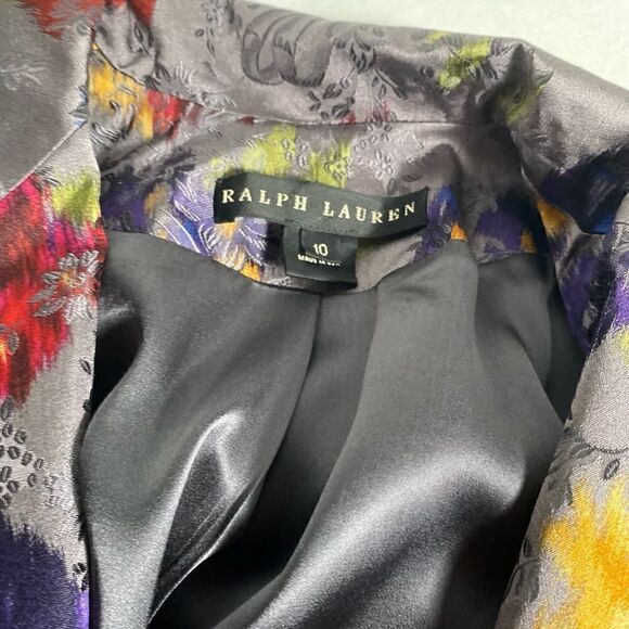 Ralph Lauren Watercolor Multicolored Floral Gray Silk Jacquard Dinner Jacket - Picture 2 of 16